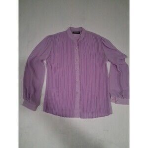 Vtg Chiffon Womens Blouse Faux Pearl Buttons Lilac Purple Womens Small Sheer